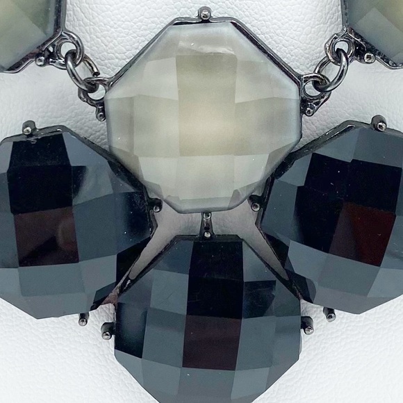 Gunmetal Tone Multi Faceted Bib Style Abstract Statement Necklace - Picture 10 of 12